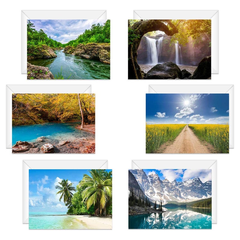 Canopy Street Beautiful Scenery Generic Note Card Pack / 24 Nature Greeting Cards With White Envelopes / 6 Breathtaking Outdoor Scenery Designs / 4 5/8" x 6 1/4" All Occasion Sympathy Cards - Image 1